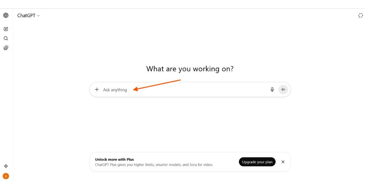 ChatGPT starting screen showing the conversation interface