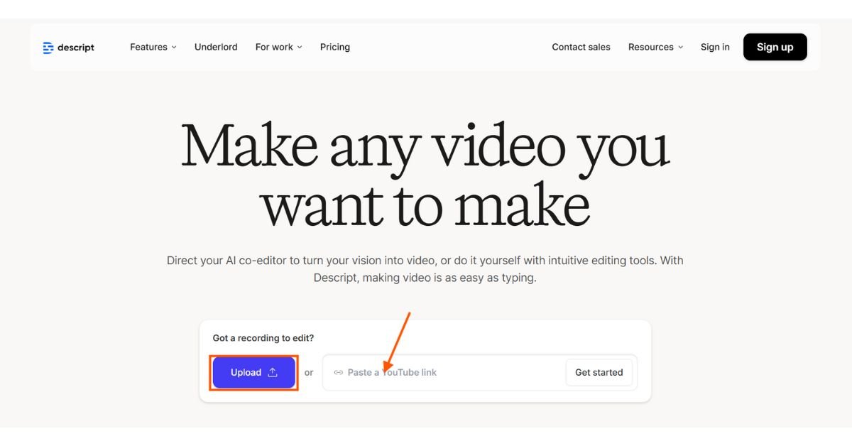 Descript video editing interface with script-based editing.