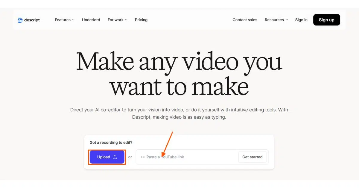 Descript video editing interface with script-based editing.
