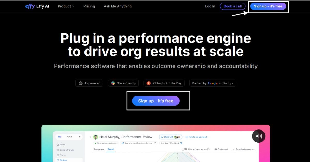 Effy AI software dashboard showing performance review setup options