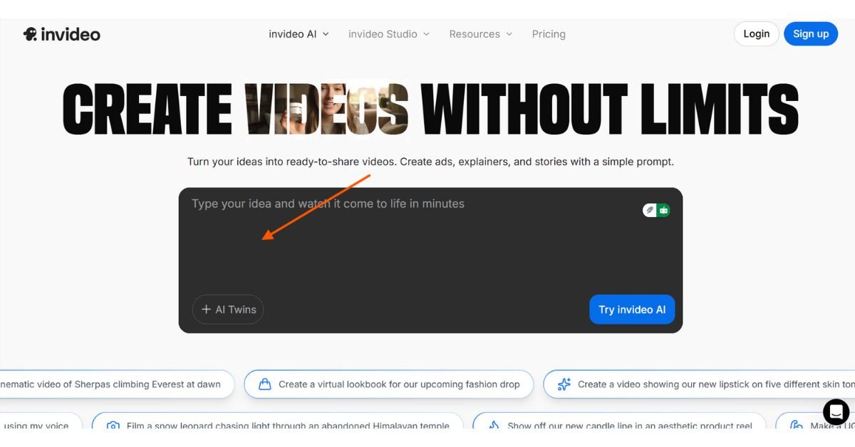 InVideo AI video generator interface showing template selection.