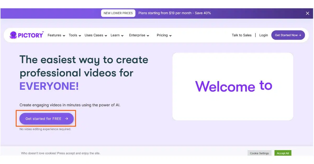 Pictory video generator interface showing text upload and storyboard.