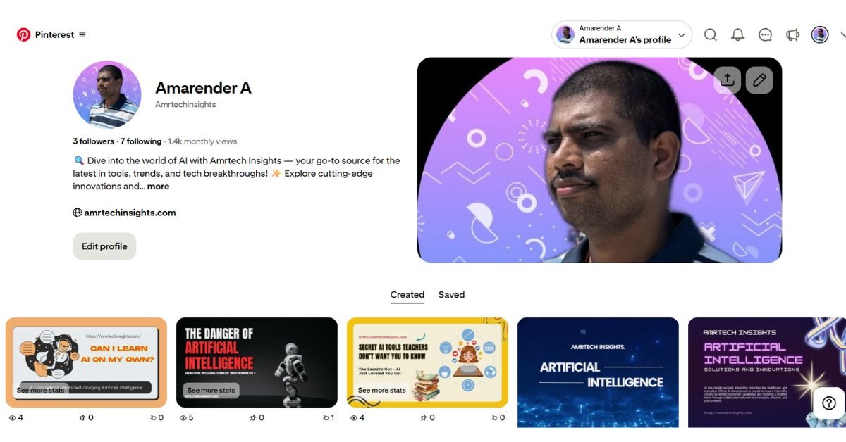 Personal Pinterest profile showing profile image and bio description