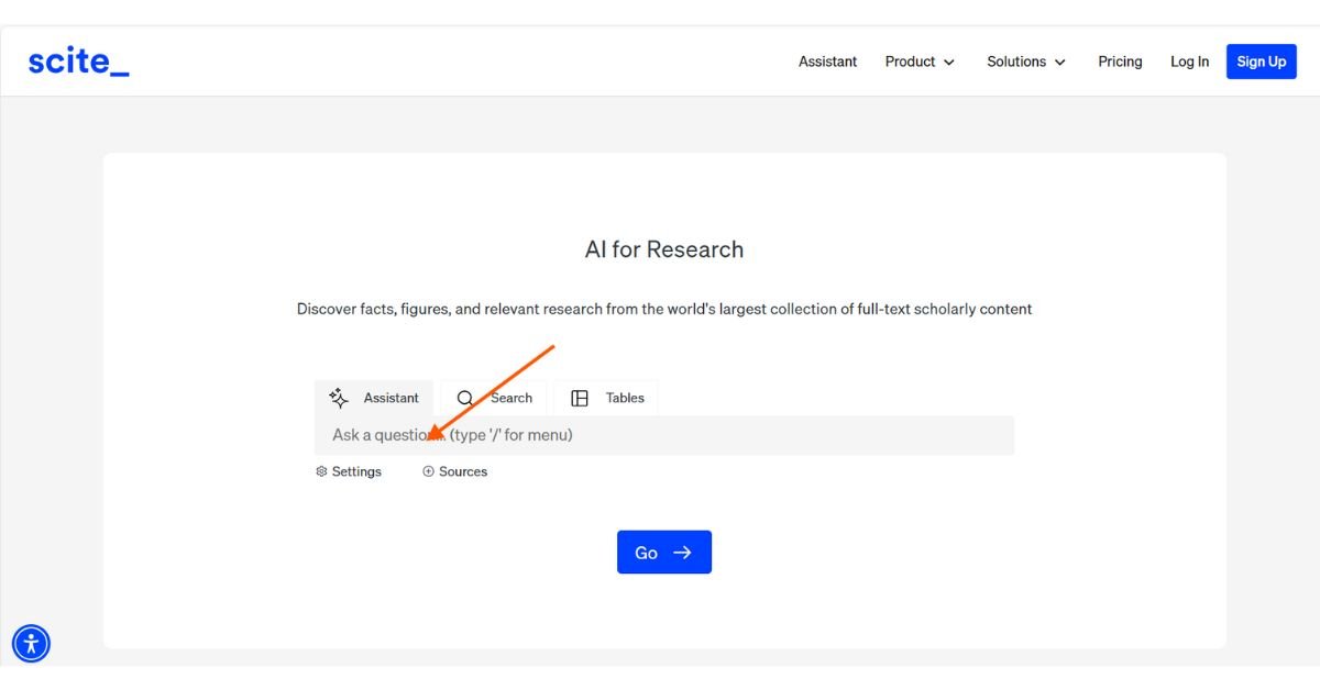 Scite AI opening dashboard interface with citation analysis options