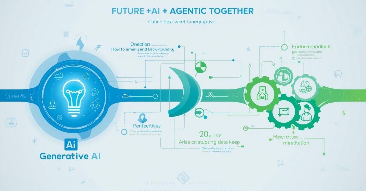 Illustration showing generative AI creating content and agentic AI executing tasks in healthcare and business