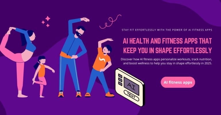 Digital interface of AI health and fitness apps showing workouts, nutrition, and wellness tracking.