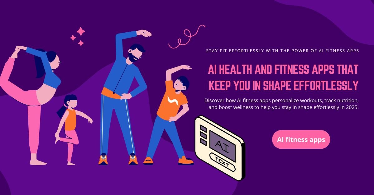 Digital interface of AI health and fitness apps showing workouts, nutrition, and wellness tracking.