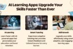 Illustration showing a person interacting with multiple AI learning apps for skill enhancement.