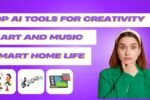 Illustration showing AI tools enhancing creativity in art, music, and smart home automation.