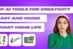 Illustration showing AI tools enhancing creativity in art, music, and smart home automation.