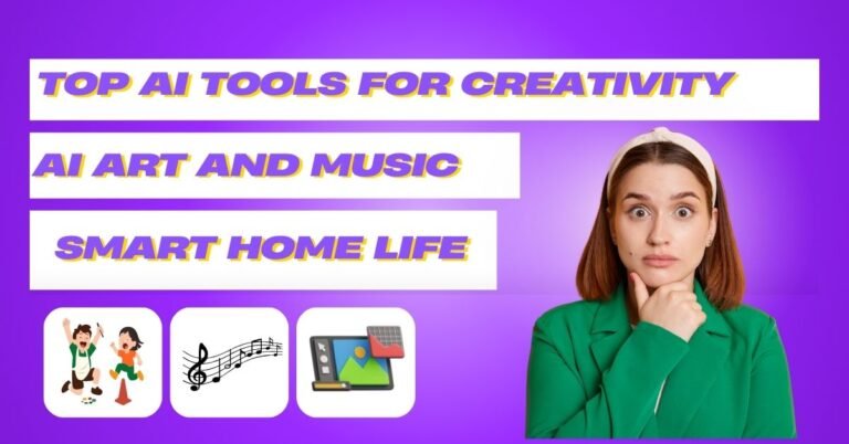 Illustration showing AI tools enhancing creativity in art, music, and smart home automation.