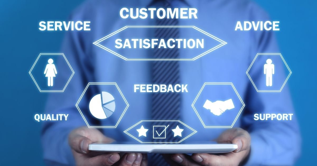 Business professionals using AI-driven customer service tools in an office environment.