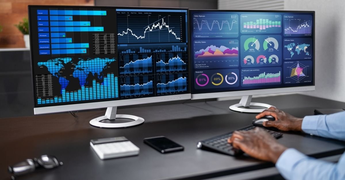 Futuristic AI interface showing data analytics and machine learning concepts for business.