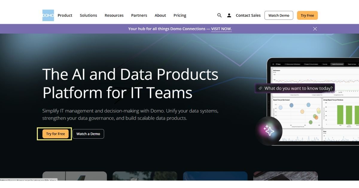 Screenshot of Domo analytics dashboard displaying sales and business intelligence metrics.