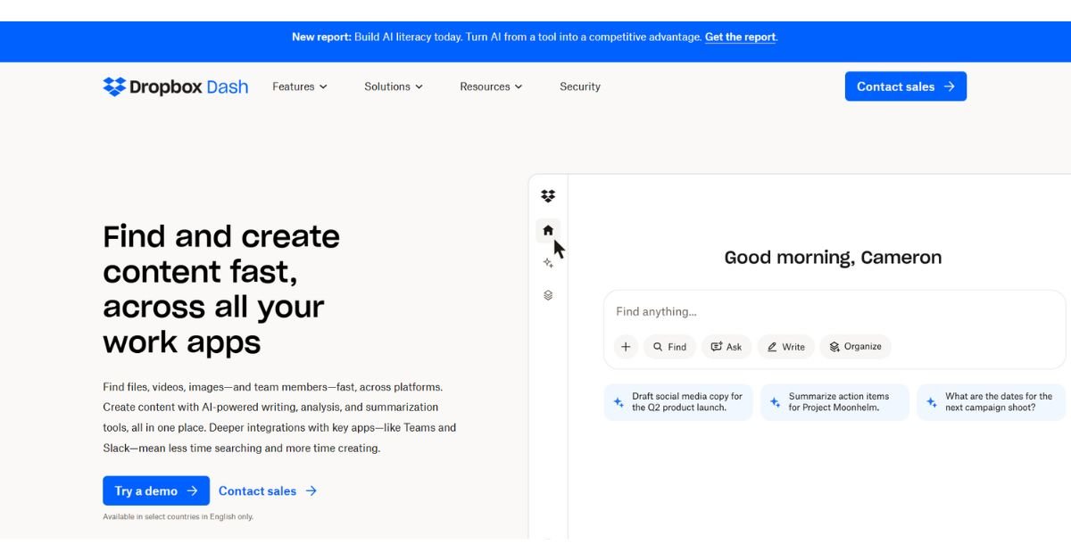 Dropbox interface displaying folders and files in a cloud storage workspace, part of AI productivity apps for document organization.