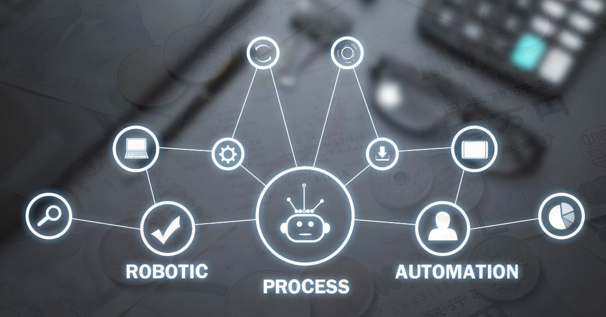 Person using a smartphone and digital wallet interface with automated finance management symbols.