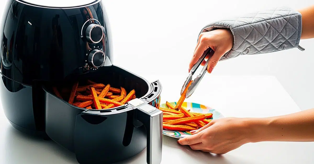 Smart air fryer cooking healthy food with less oil.