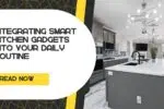 Connected smart kitchen gadgets on a countertop including coffee maker, smart oven, and hub device