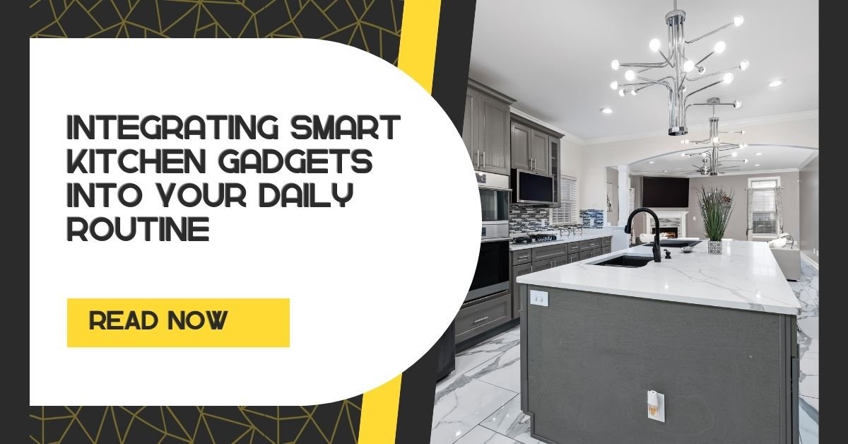 Connected smart kitchen gadgets on a countertop including coffee maker, smart oven, and hub device