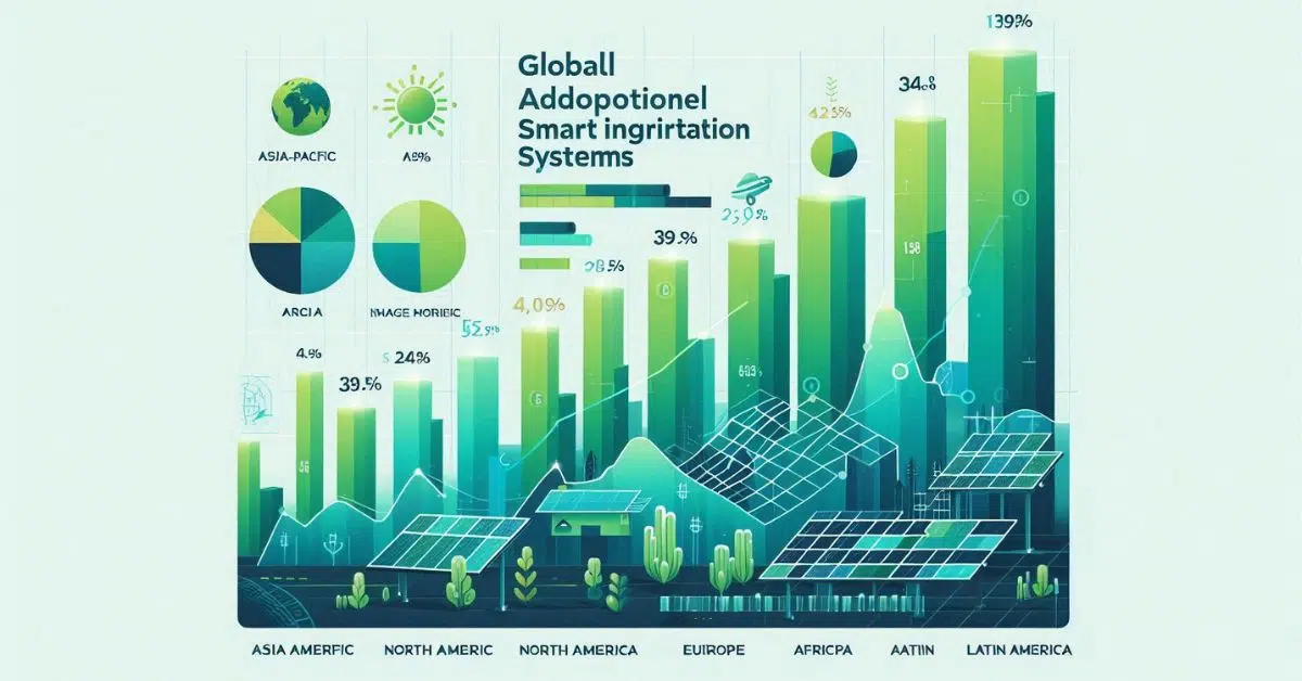 Bar chart showing worldwide adoption of solar-powered smart irrigation systems, highlighting Asia-Pacific growth.
