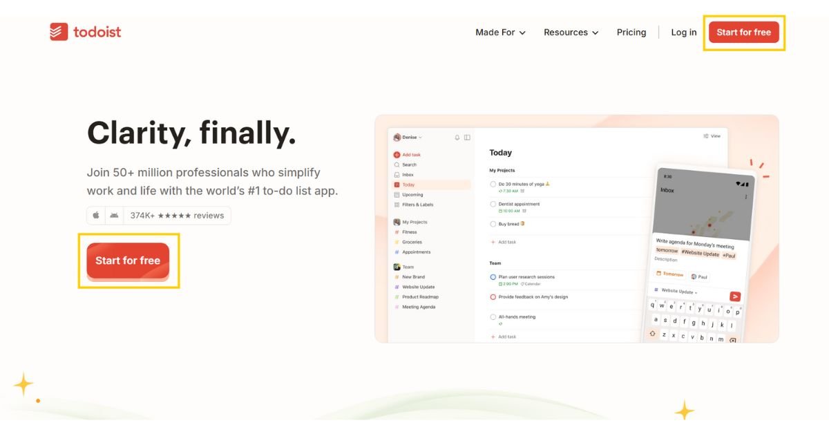 Todoist app interface showing task list and productivity organization features.