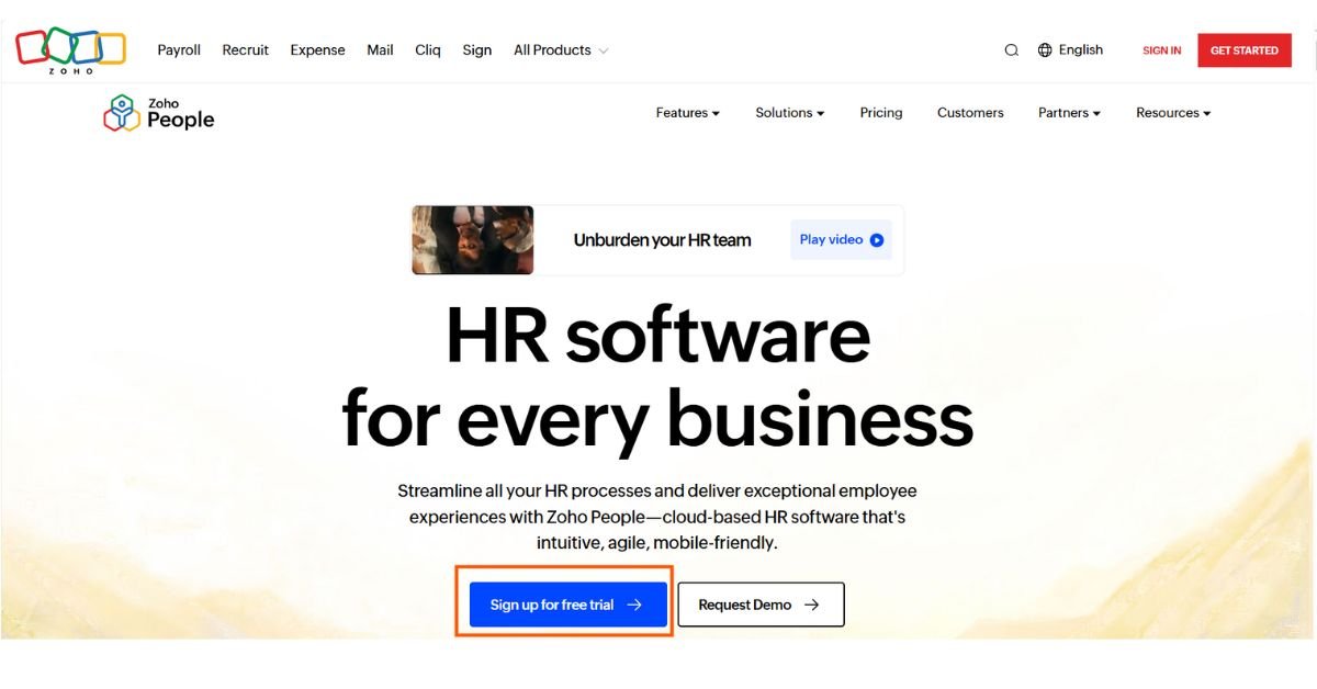 Screenshot of Zoho People showing employee management and AI-driven insights.